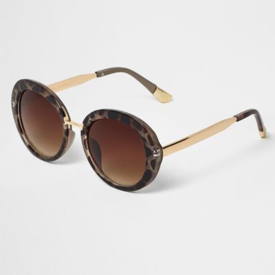 Brown animal print round sunglasses